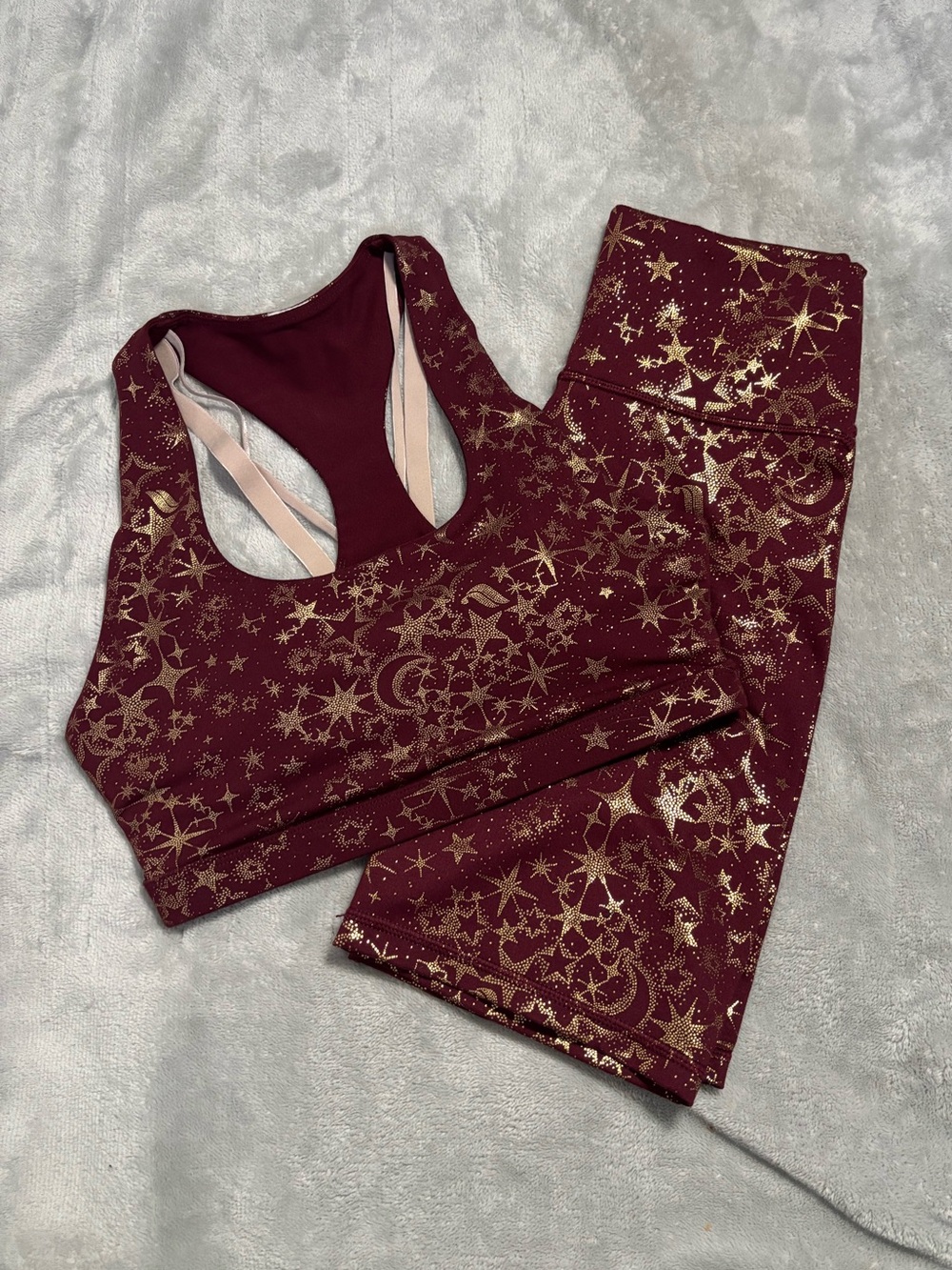 Fabletics Celestial Print Sports Bra + Bike Shorts Set